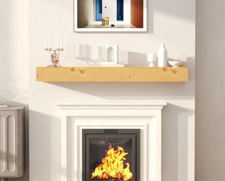 CRAFTEASE Fireplace Mantel 60 Inch Solid Wood Mantels for Over Fireplace 5" Thick Wall Mounted Shelves Long Floating Farmhouse Shelf Handcrafted Wooden Fireplace Mantle 60 X 8 X 5 - Rustic Natural CRAFTEASE