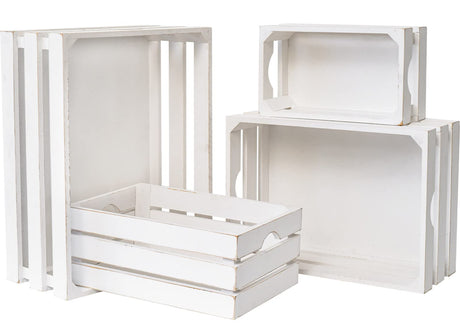 UPPER DECOR Large Wooden Crates Set of 4 Decorative Storage Box with Handles, Rustic Whitewashed Farmhouse Wooden Crates for Display, Living Room Container Baskets Box for Kitchen, Pantry, Bedroom UPPER DECOR