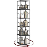 MAHANCRIS 5-Tier Rotating Bookshelf, Freestanding Corner Bookshelf, 360° Spinning Bookcase, Industrial Style Storage Rack with Rails, for Living Room, Bedroom, Study, Black BKBK1601 MAHANCRIS