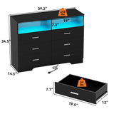 FJTJBSI Dresser with Power Outlets and LED Lights Wooden 6 Drawer Dresser with Large Organizer Tall Black Drawer for Bedroom Modern Chest of Drawers Closet for Living Room Kids Room FJTJBSI