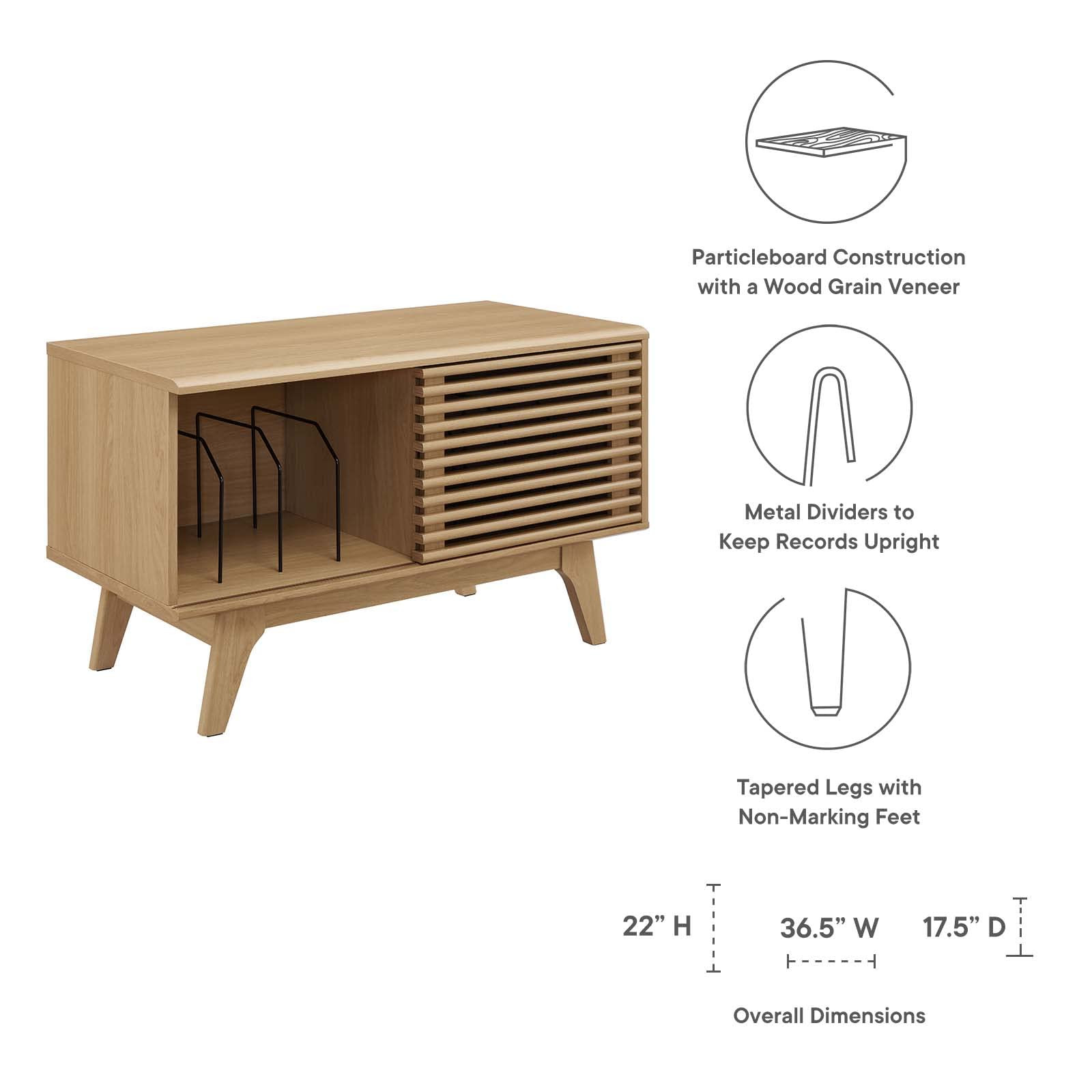 Modway Render Mid-Century Modern 37" Vinyl Record Display Stand in Oak - WoodArtSupply