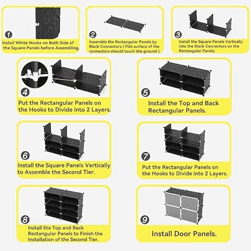Gainvieyee 12-Tier Portable 72 Pair Shoe Rack Organizer, 36 Grids Tower Shelf Storage Cabinet Expandable Stackable Space with Door for Heels, Boots, Slippers Black Gainvieyee