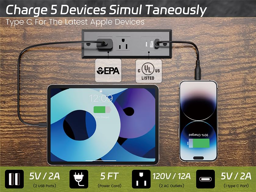 runjuly Tall Nightstand Set of 2 with Charging Station, Bed Side Tables Bedroom Set of 2, LED Night Stand Set 2, Bedside Table with Drawers, Night End Table with Storage for Bedroom, Dorm Rustic Brown runjuly