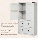 Farmhouse Bathroom Storage Cabinet with 2 Big Drawers and Barn Doors, Kitchen Pantry, Freestanding Storage Cabinet with Adjustable Shelves for Bathroom, Living Room, Kitchen.(Antique White) Befrases