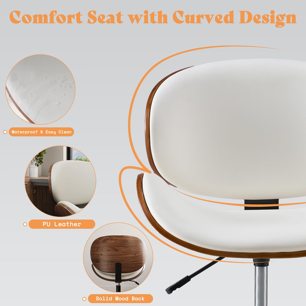 AMERLIFE Home Office Chair Set of 2, PU Leather Desk Chair, Modern Swivel Chair with Curved Back, Armless Desk Chair with Wheels for Home Office, White AMERLIFE