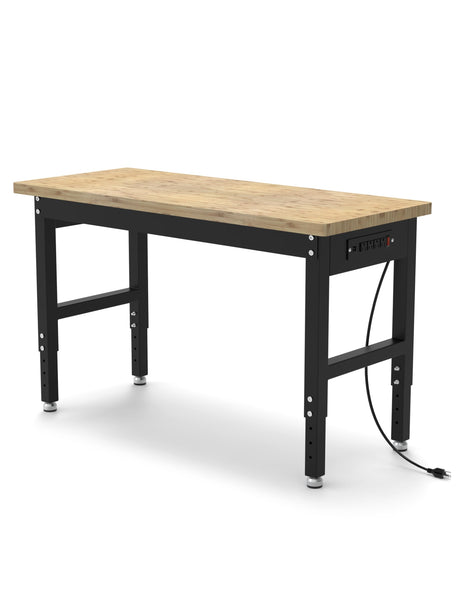 GarveeTech Adjustable Height Workbench, 48" Rubber Wood Top Heavy Duty Work Bench with Power Outlets, 2200 LBS Load Capacity Hardwood Work Bench Table for Workshop, Garage, Office, Home GarveeTech