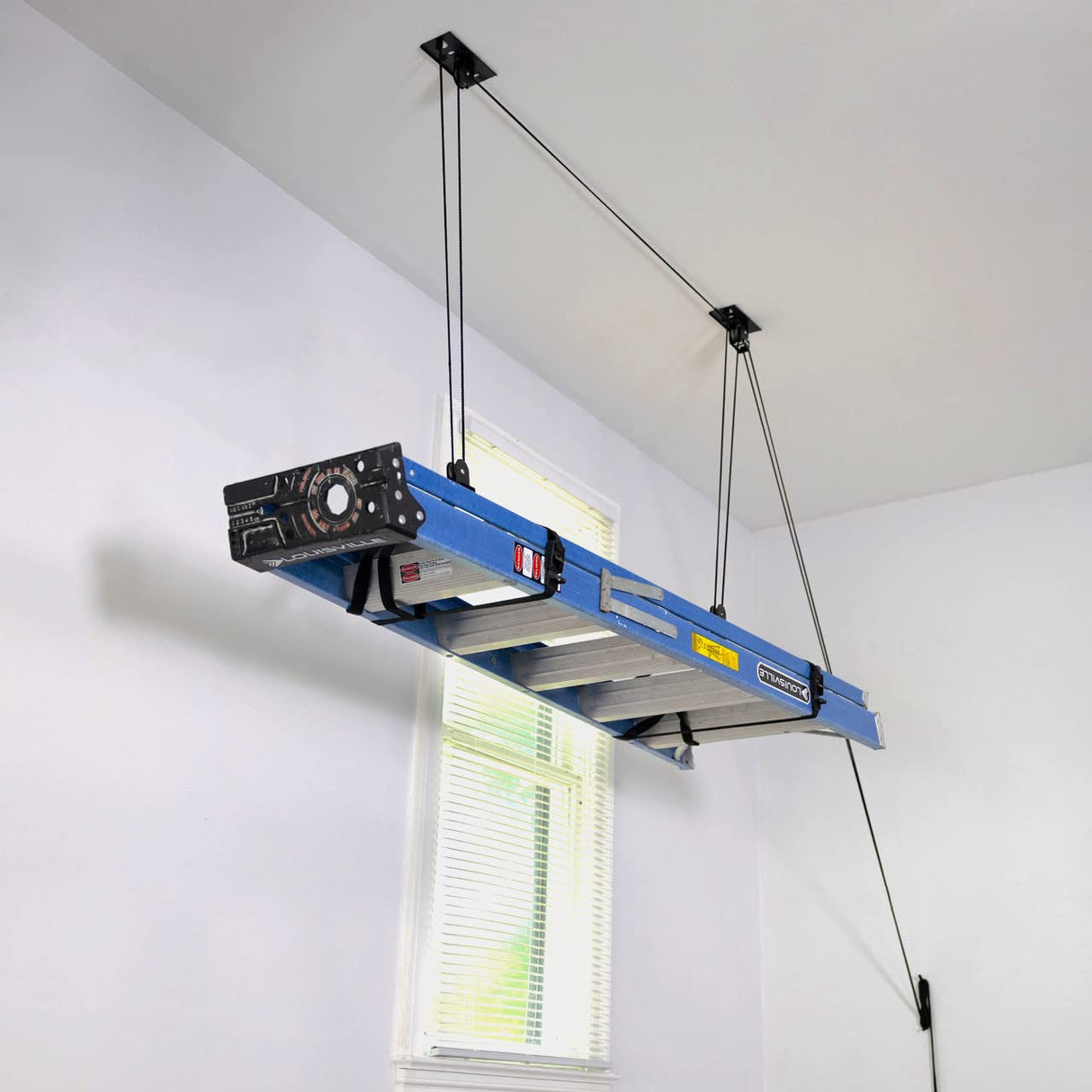 StoreYourBoard Ladder Storage Ceiling Pulley System, Garage Mount Hoist, Heavy Duty Hanging Organizer Holds 150 lbs StoreYourBoard