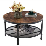 VINGLI Round Coffee Table with Storage - 31.5" Rustic Farmhouse Design, Industrial Style with Metal Shelf VINGLI