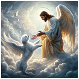 DIADAY 5D Dog Diamond Painting Kits, Angel Dog Diamond Art Kits for Adults, DIY Craft Full Drill Round Gem Diamond Dots Art Home Wall Decor Gift 12 x 12 Inches DIADAY