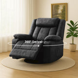 COMHOMA Recliner Chair,360°Swivel Rocker Recliners with Cup Holders&Side Pockets,Manual Reclining Single Sofa,Fabric Upholstered Lounge Chairs for Living Room,Gray COMHOMA
