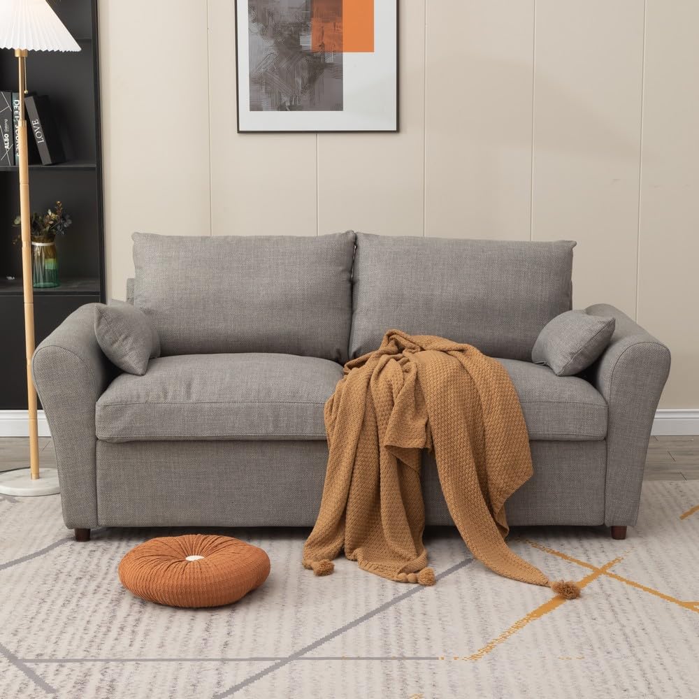 Panana Modern 2 Seater Loveseat Sofa Couch with Storage, Dark Grey or Light Color, Choice of Curved, Sock or Track Arm Design (Light Gray, 3 Seater - Track Arms) Panana
