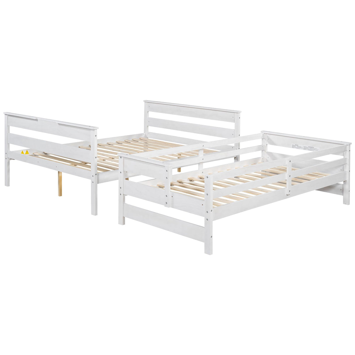 Harper & Bright Designs Detachable Design Twin XL Over Queen Bunk Bed with Ladder,Wood Twin-Over-Queen Bunk Bed Frame with Guardrail,Separated into 2 Beds(White) Harper & Bright Designs