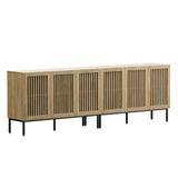 BVIUNTWO Farmhouse TV Stand for TVs up to 100 inch, 2 in 1 Entertainment Center TV Console with Storage Cabinets and Metal Base,Media Console for Living Room,Oak BVIUNTWO