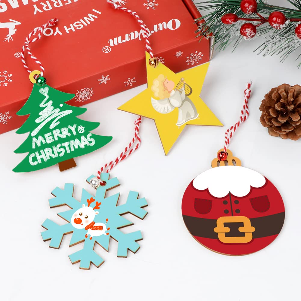 OurWarm 40pcs Wooden Christmas Ornaments Crafts for Kids, DIY Christmas Crafts Ornament Making Kit Unfinished Wood Slices with Holes, Hanging Christmas Centerpieces Decorations, 4 Styles OurWarm