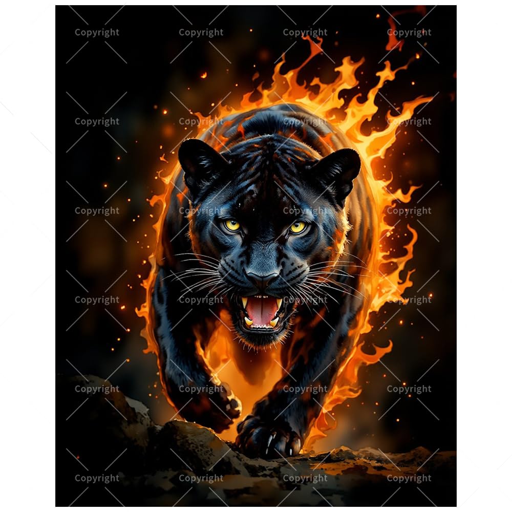 TAOPAOLAB Black Panther Paint by Numbers Kit for Adults - DIY Running Flaming Panther Painting on Canvas 16x20 Inches, Acrylic Paint Set, Suitable for Beginners, Fire Art for Home Decoration or Gifts TAOPAOLAB