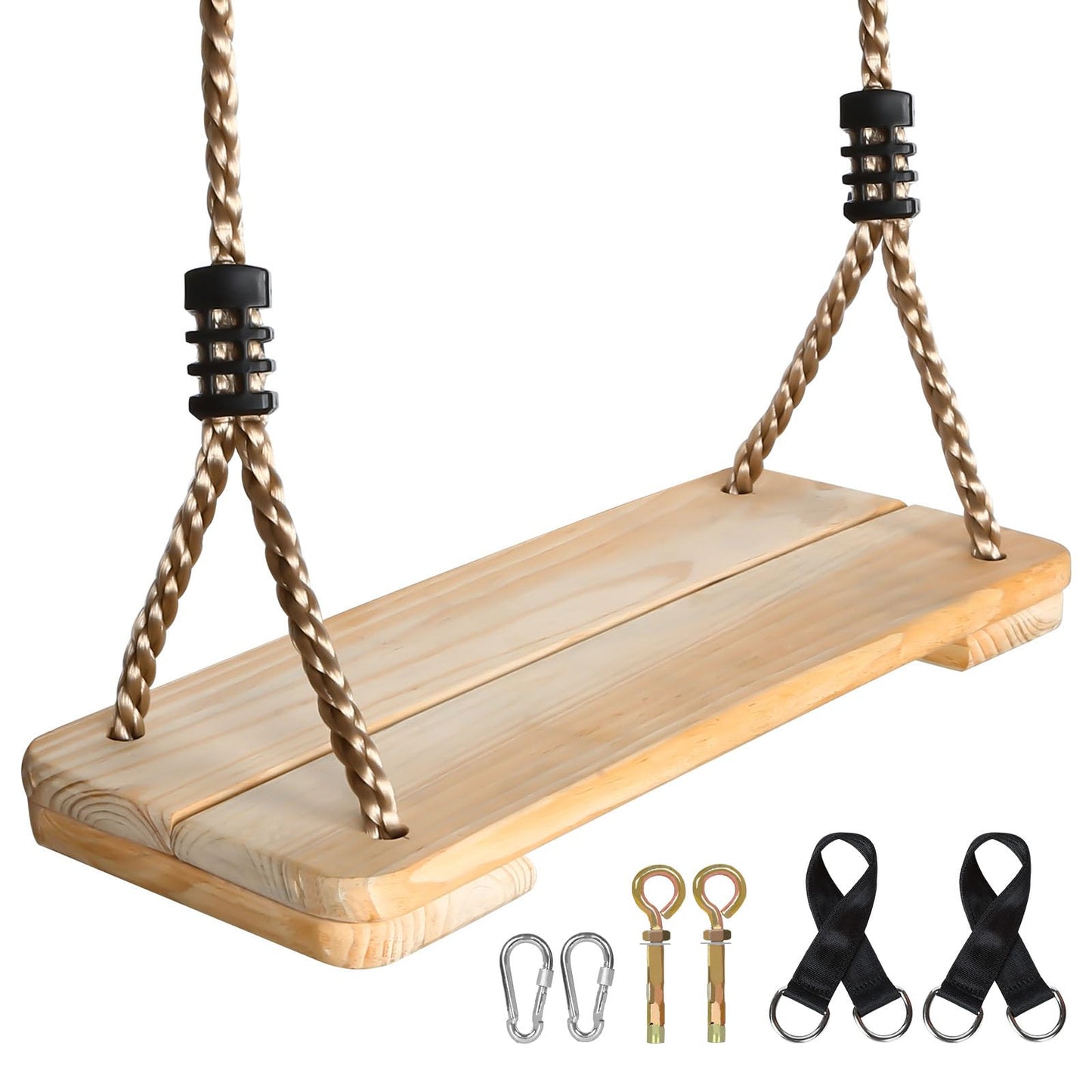 Wood Tree Swing Seat, Wooden Swing Set for Children Adult Kids, 15.7 * 6.3 * 0.63 Inch, Adjustable Rope Swings for Yard Indoor Outdoor Backyard Garden Playground - WoodArtSupply