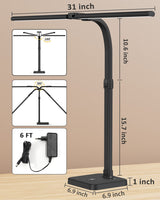 AKRRYR LED Desk Lamp for Home Office, Double Head 24W with USB Charging Port & Wireless Charger, Architect Light 5 Lighting Brightness Flexible Gooseneck Table Reading Study, Black AKRRYR