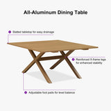 PURPLE LEAF 9 Pieces Outdoor Dining Set All Weather Wicker Patio Dining Set with Square Aluminum Table and Modern Armrest Dining Chairs for Garden Deck Backyard Kitchen, Teak PURPLE LEAF