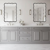 PROHOMEWARE 24 * 36" Black Bathroom Mirror for Wall,Wavy Rectangular Mirror,Vanity Mirror,Bathroom Mirrors for Wall-Mounted Metal Frame Mirror for Bedroom Entryway Living Room Farmhouse (Black) PROHOMEWARE