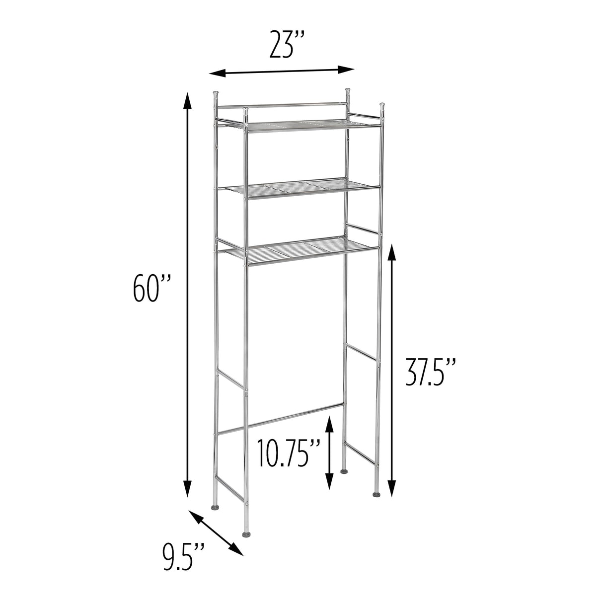 Honey-Can-Do BTH-05079 3-Tier Metal Bathroom Shelf Space Saver, 9.45 x 22.83 x 59.84, Chrome Honey-Can-Do