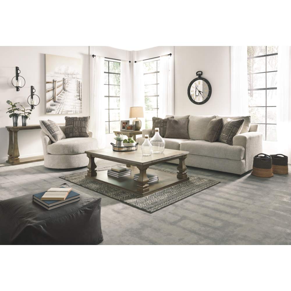 Signature Design by Ashley Soletren Contemporary Chenille Queen Sofa Sleeper with 4 Accent Pillows, Off-White Signature Design by Ashley