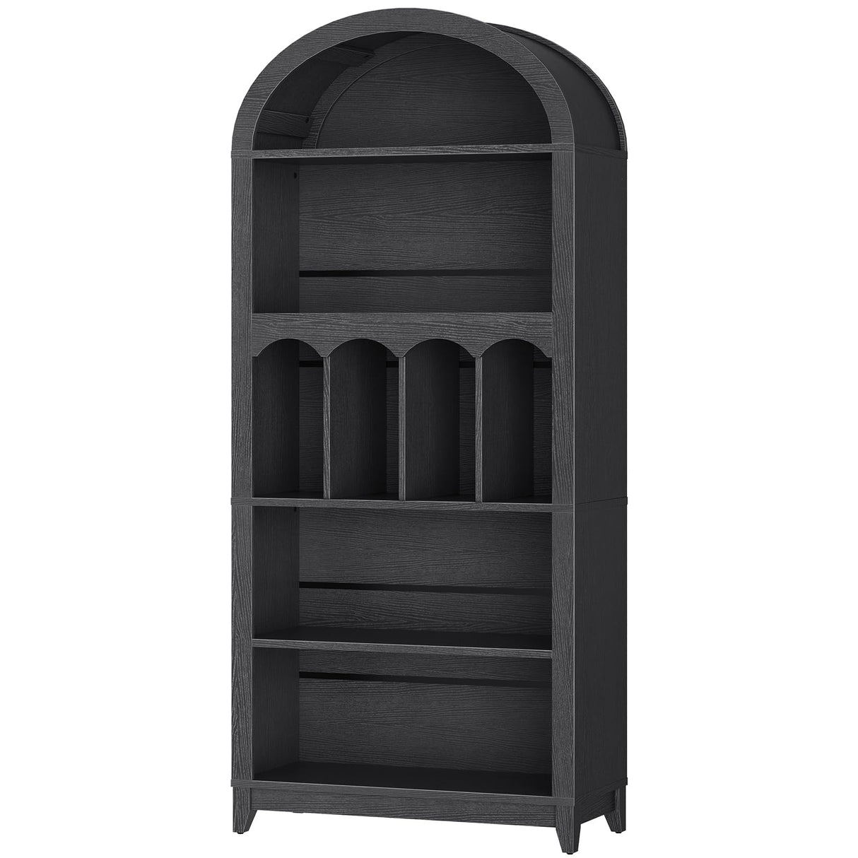 HOOBRO Arched Bookshelf Set of 2, 70.9" Tall Arch Bookcase with Storage, 5-Tier Farmhouse Book Shelf, Modern Arched Cabinet, Wooden Bookshelf with Open Display Shelves for Living Room, Office, Black HOOBRO