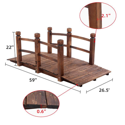 SSLine 5FT Wooden Garden Bridge Outdoor Landscape Arch Bridge with Guardrails Rustic Solid Fir Wood Pond Bridge with Slatted Walking Surface for Outside Backyard Farm Decorative -Stained Wood - WoodArtSupply