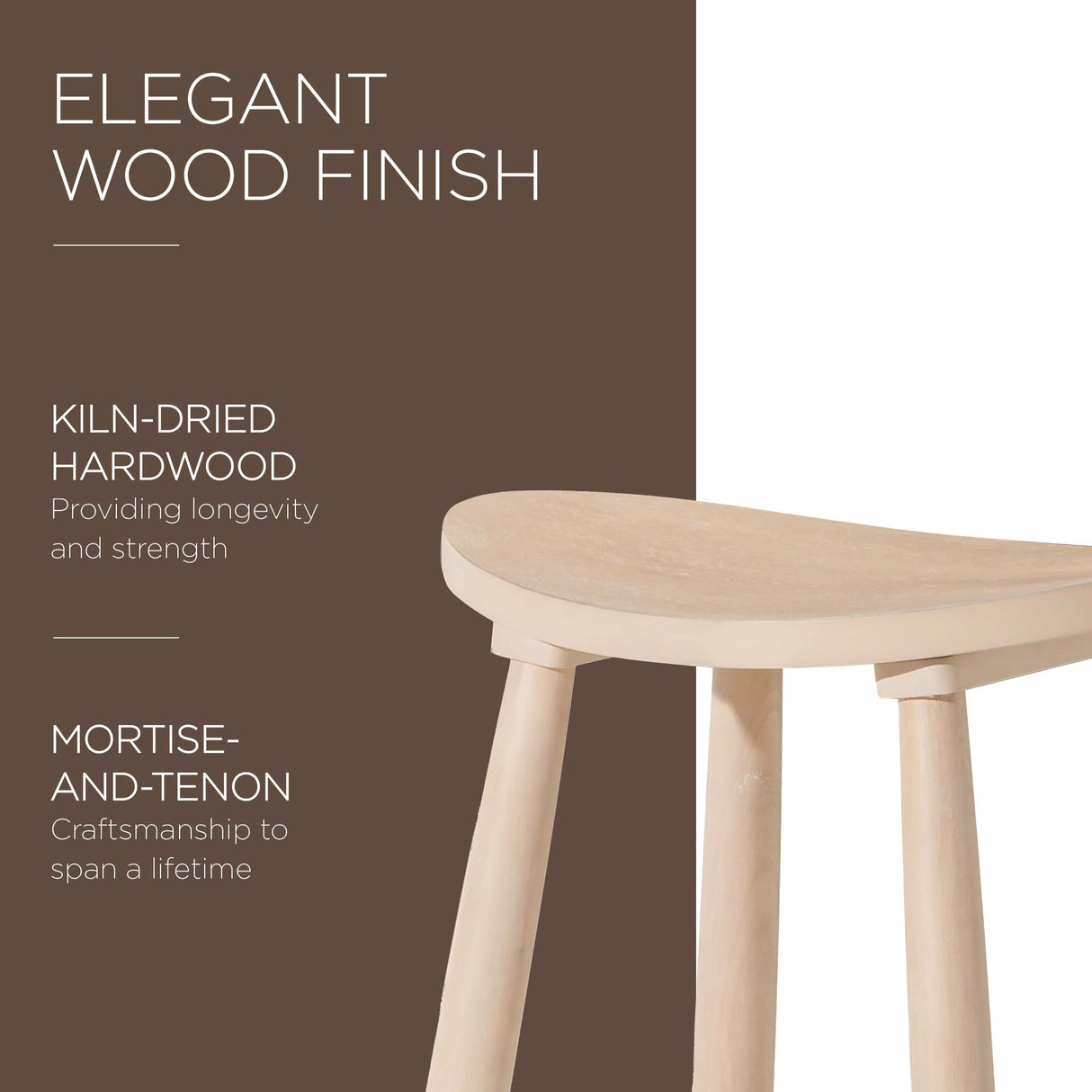 Maven Lane Luna 26 Inch Tall Counter Height Backless Modern Dining Barstool in Rustic Light Oak Wood Finish with Narrow Saddle Seat, Set of 2 Maven Lane