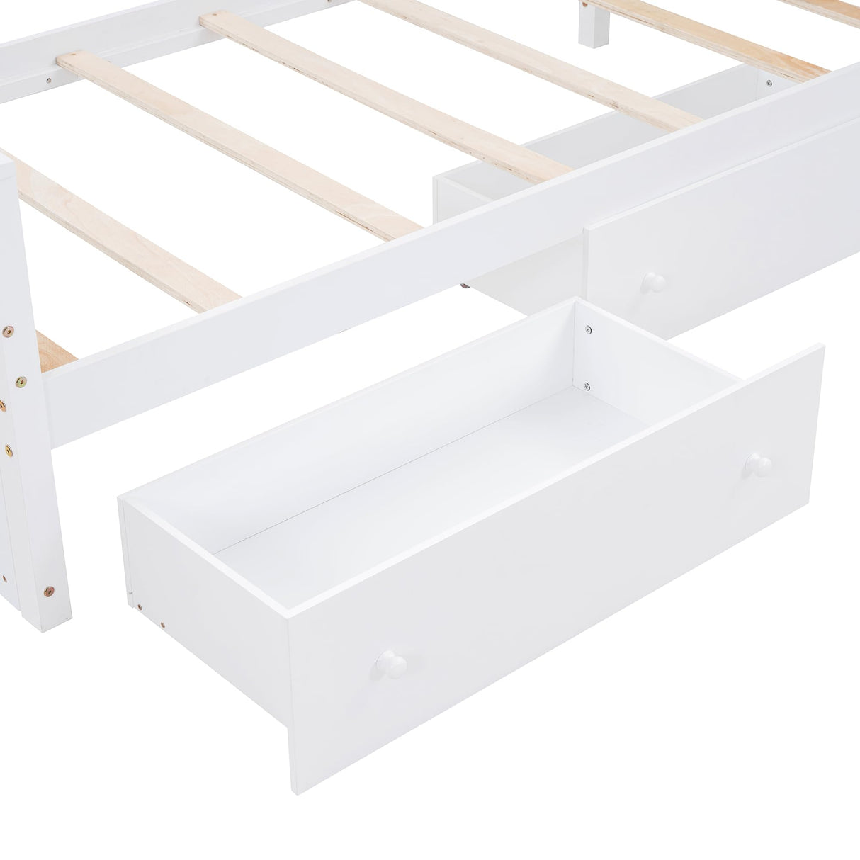 MERITLINE Twin Size Low Loft Bed and Twin Platform Bed Set, Solid Wood L-Shaped Kids Beds Frame with 7 Storage Drawers and Full Guardrails, Space-Saving 2 Beds for Girls Boys,White MERITLINE