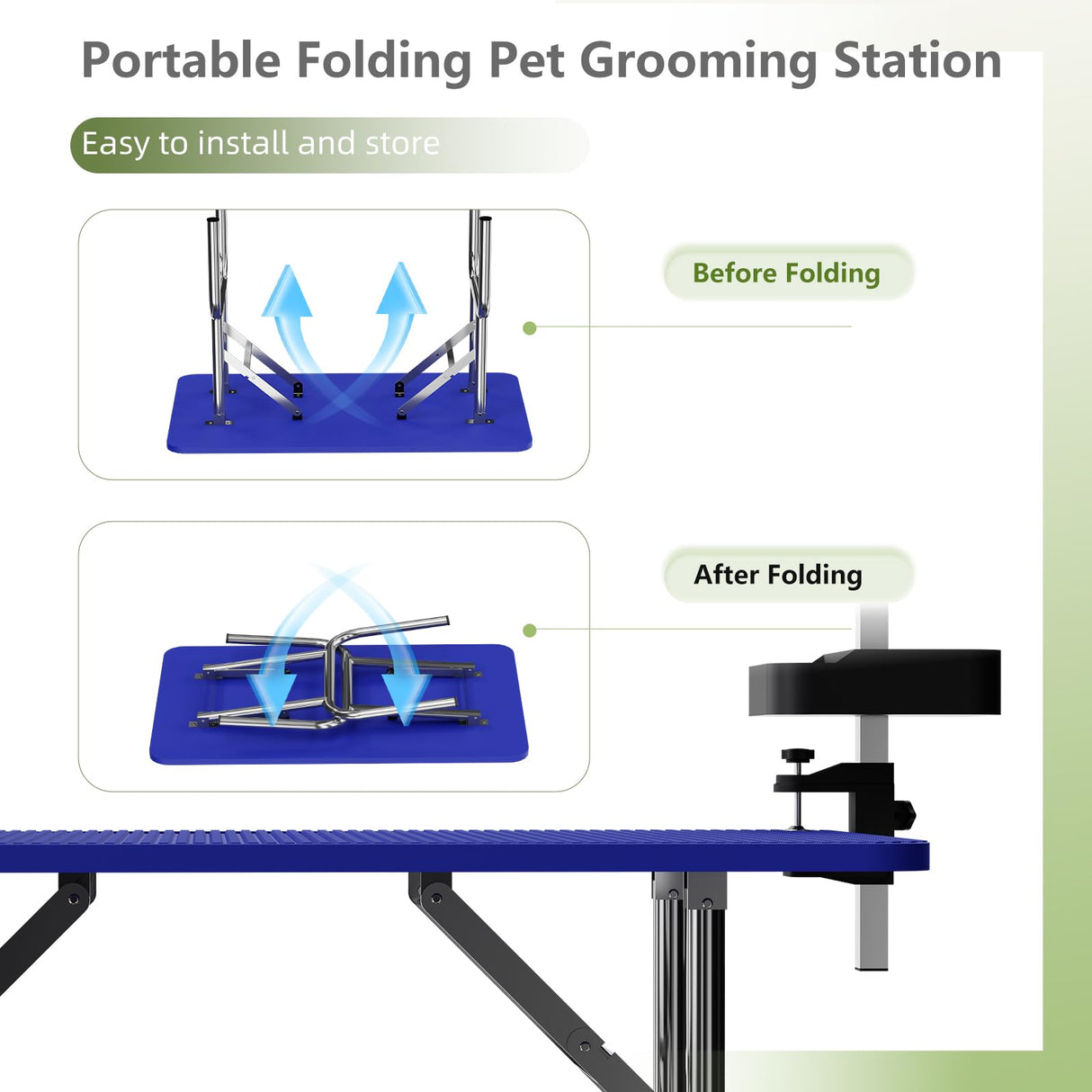 VFK 47'' Large Dog Grooming Table Stainless Steel Foldable Grooming Table for Dogs at Home Adjustable Height Arms Pet Station with Nooses, Mesh Tray, Tool Organizer VFK