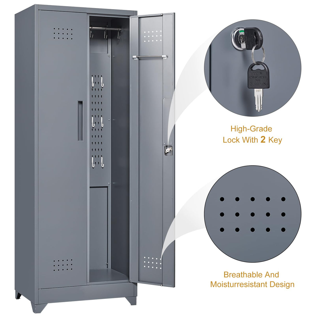 IRONFFICE Storage Cabinet with Lock,Metal Cabinets with Doors and Shelves,Functional Garage Storage Cabinet for Garage Home Office,Gray IRONFFICE