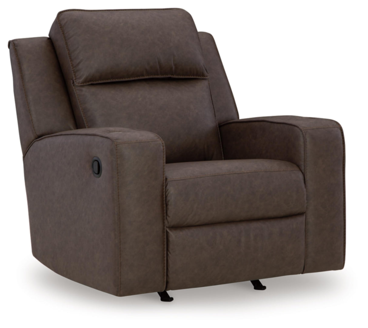 Signature Design by Ashley Lavenhorne Contemporary Faux Leather Upholstered Manual Rocker Recliner with 2 Cup Holders, Dark Brown Signature Design by Ashley