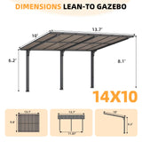 AECOJOY 14' x 10' Gazebo for Patio, Hard Top Lean to Gazebo Pergola Carport, Freestanding Shelter Pergolas and Gazebos Clearance with Patio Roof, Wall-Mounted Heavy Duty Awnings for Patio, Decks AECOJOY