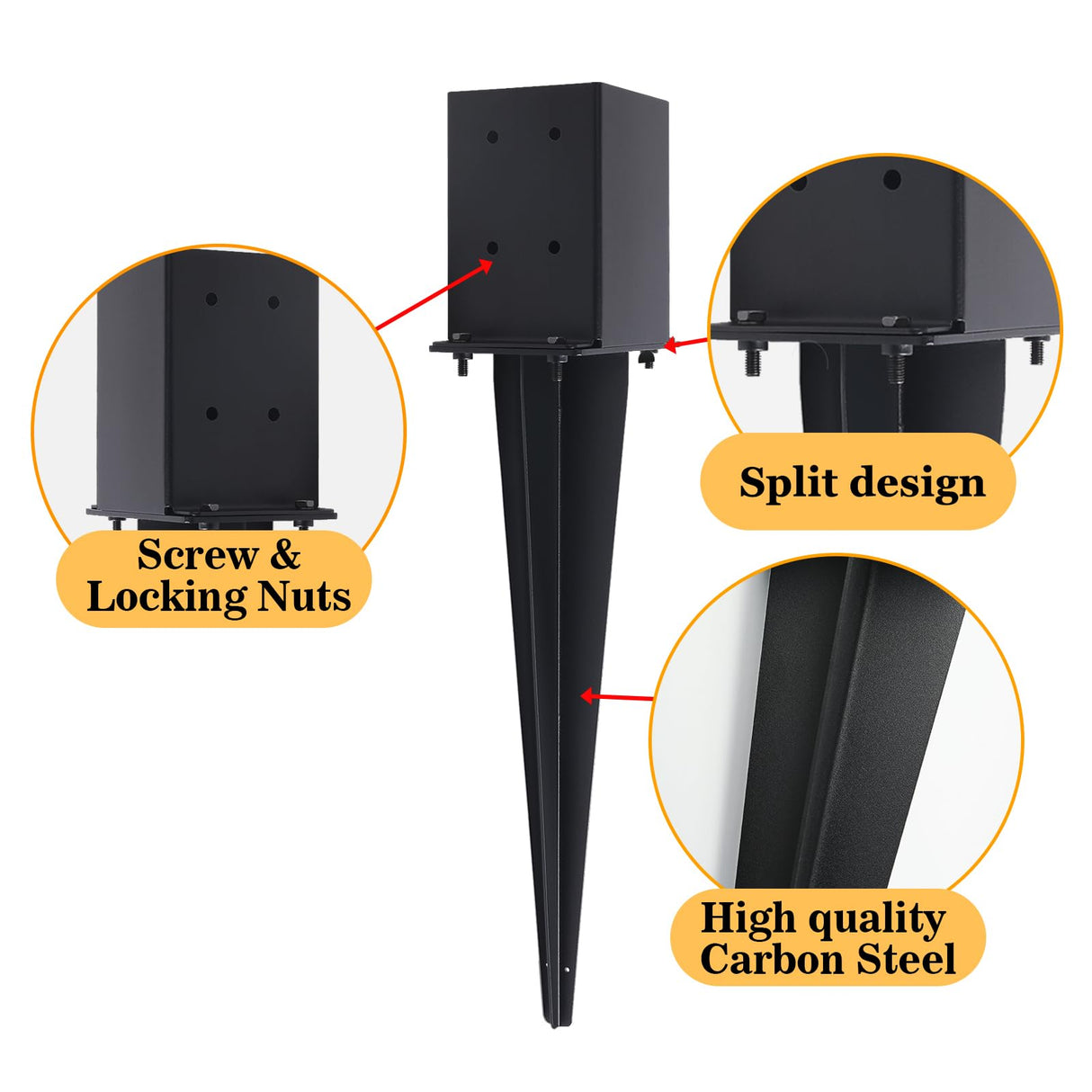 2 Pcs 4"x4" Fence Post Anchor Ground Spike,(Internal 3.6"x3.6"),Metal Post Stake Ground 22" with Black Powder-Coated,Fence Stakes Post Base for Deck,Fence,Porch,Railing,Mailbox CDFYJHFDQ