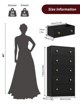 Nicehill Black Dresser for Bedroom with 5 Drawers, Fabric Dresser Storage Tower, Chest of Drawers for Closet, Living Room, Hallway, Entryway,Wood Dresser(Black) Nicehill