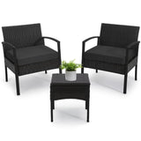 PROHIKER 3 PCS Patio Rattan Conversation Chairs Set, Outdoor Patio Furniture Balcony Furniture Set, Wicker Patio Set for Garden Porch Balcony Yard, Black PROHIKER