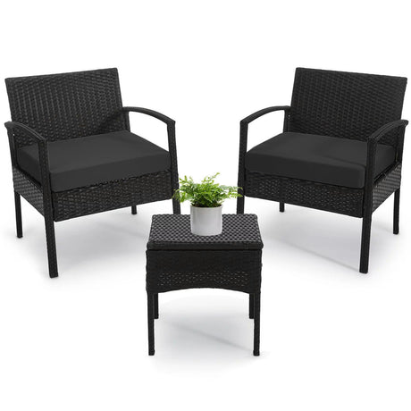 PROHIKER 3 PCS Patio Rattan Conversation Chairs Set, Outdoor Patio Furniture Balcony Furniture Set, Wicker Patio Set for Garden Porch Balcony Yard, Black PROHIKER