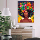 DIY African Woman Paint by Numbers for Adults Canvas, Flowers and Girl Paint by Number Kits on Canvas - Frameless Oil Painting Kits Arts and Crafts for Home Decor Present 16x20 inch Clendo