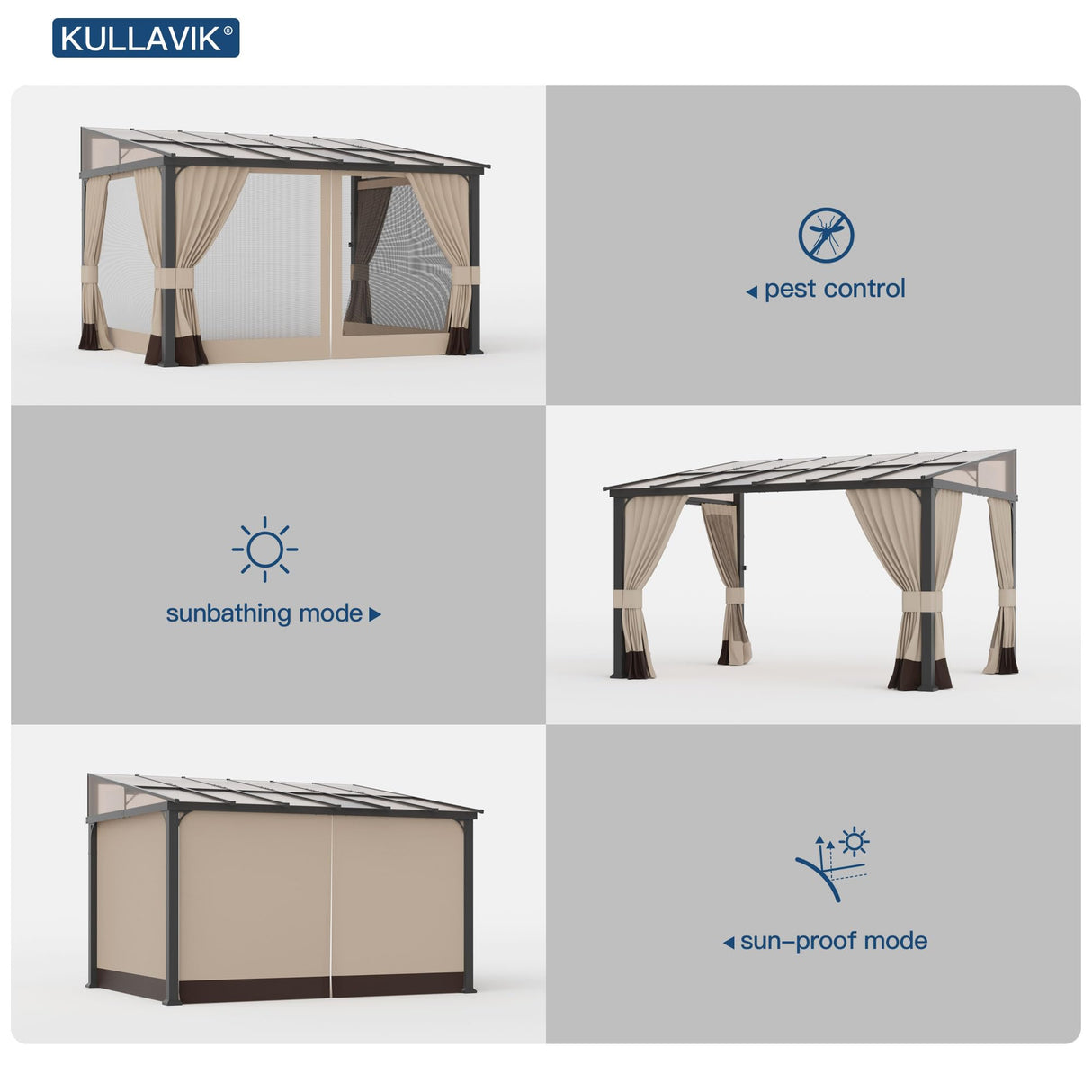 Kullavik 10' × 28' Hardtop Gazebo for Patio,Wall-Mounted Lean to Gazebo Pergola with Sloping Roof and Durable Aluminum Frame,Large Heavy Duty Awnings for Decks,Backyard,Sand Kullavik