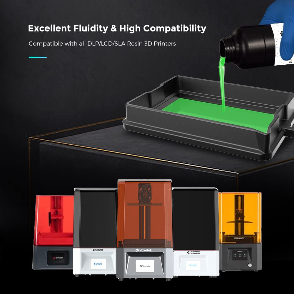 VOXELAB 3D Printer Resin, Rapid Resin LCD UV-Curing Resin 405nm Standard Photopolymer Resin for LCD 3D Printing, High Precision & Quick Curing & Excellent Fluidity - 500g (Green)