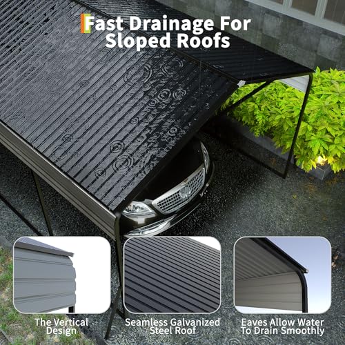 10x15 FT Metal Carport, Heavy Duty Carports Canopy with Galvanized Steel Frame & Roof, Outdoor Garage Car Port for All-Weather, Outdoor Galvanized Shelter for Car, Boats and Truck Reljofum