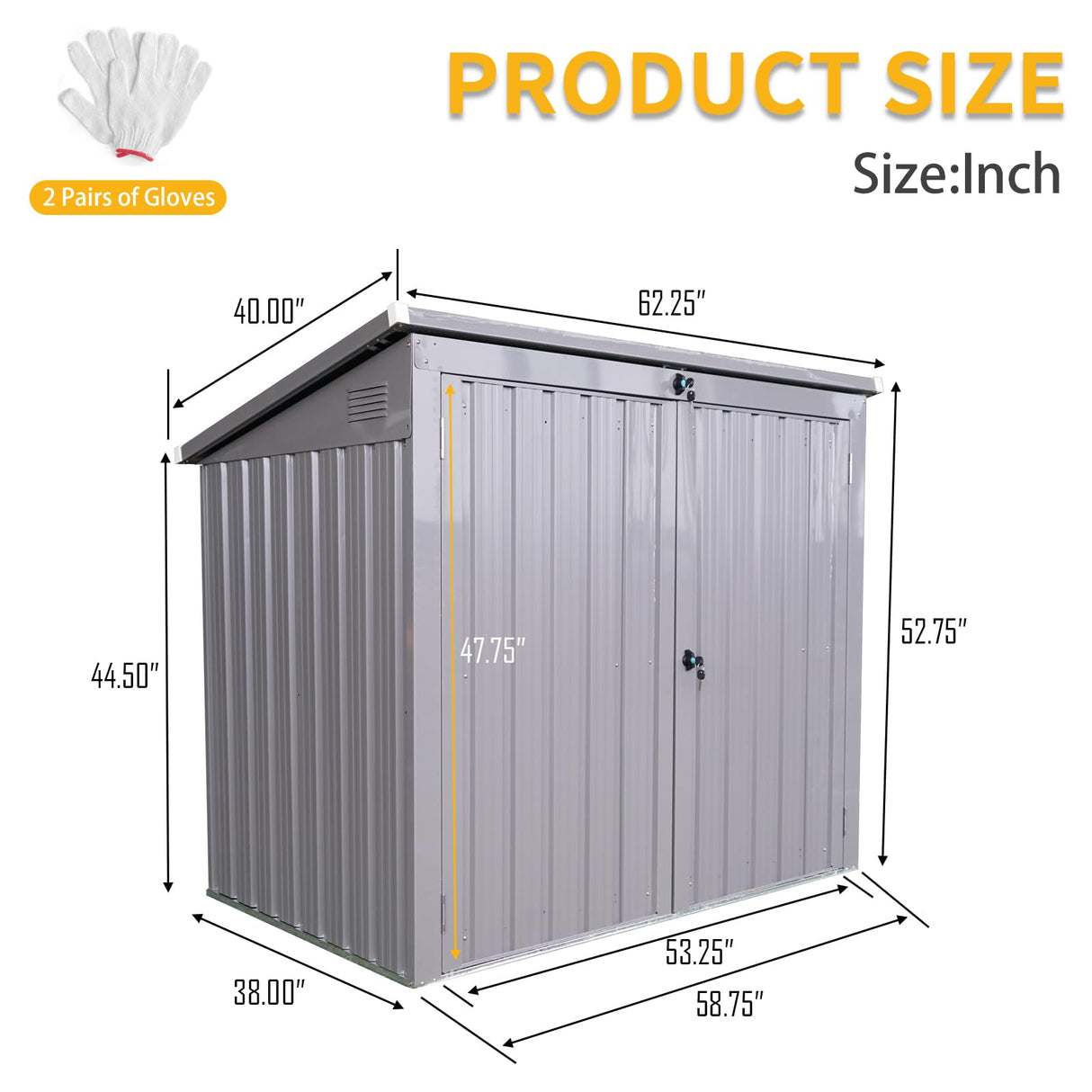 Ball & Cast 62" Garbage Bin Shed Stores 2 Trash Cans Metal Outdoor Storage,Stainless Galvanized Steel House with Sloped Roof & Lockable Door,Waterproof Cabinet Shelter for Patio,Lawn,Gray Ball & Cast