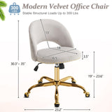 VINGLI Modern Velvet Small Office Chair,Cute Desk Chair with Wheels,Gold Base/Studs, Comfy Armless Swivel Vanity Task Chair for Women/Girl/Kids, Nail Tech Chair for Bedroom,Small Space,Grey VINGLI