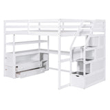 SOFTSEA Multi-Functional Full Loft Bed with Desk, Stairs, and Storage in White SOFTSEA