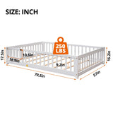Durable Montessori Full Floor Bed with Safety Fence & Door for Kids in White LLS