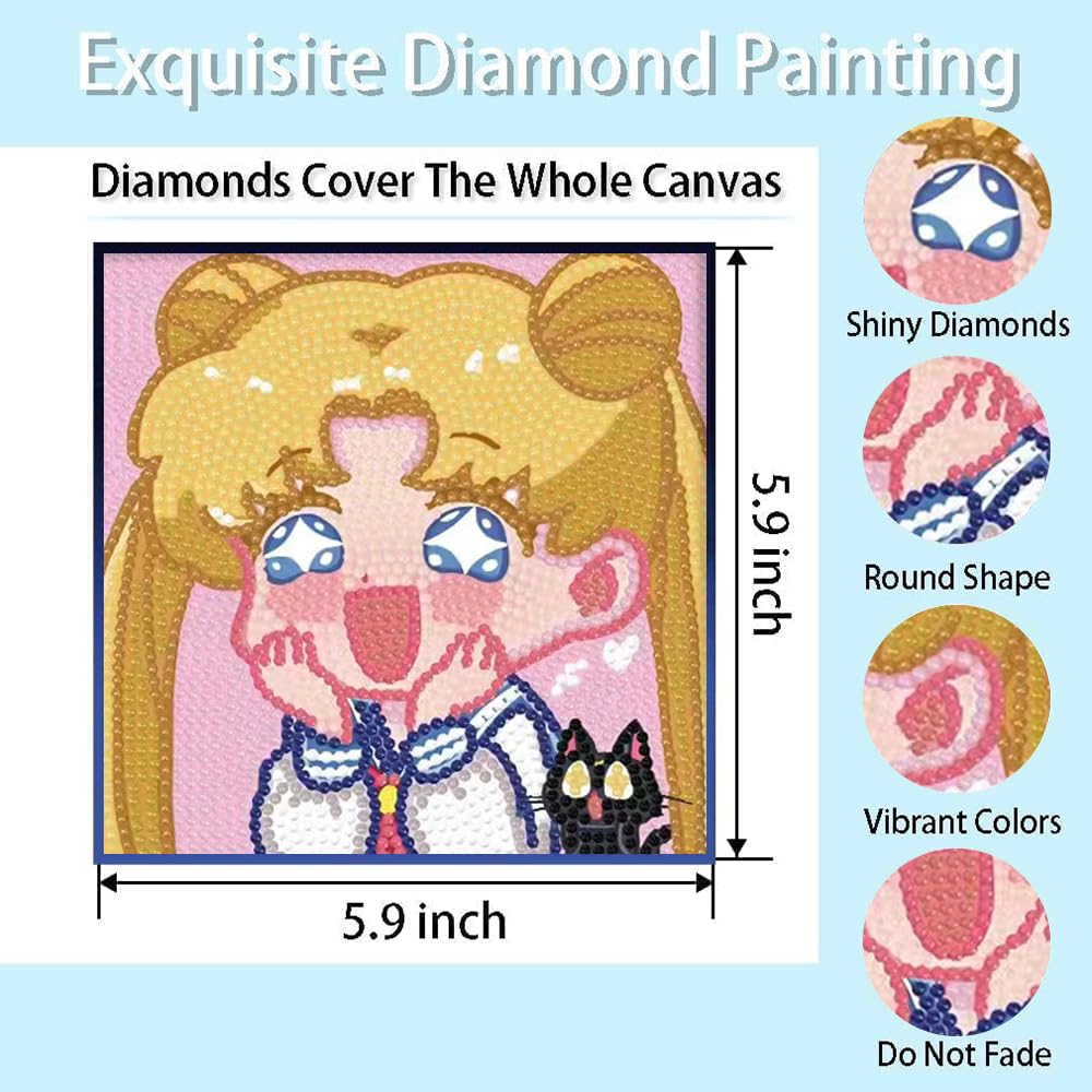 PERFECTSIGHT Cute 5D Diamond Art Kits with Wooden Frame, Kawaii DIY Painting Art for Adults Teen, Diamond Arts and Crafts Sets, Big Gem Full Drill Diamond Dots for Women Beginners (Moon) PERFECTSIGHT