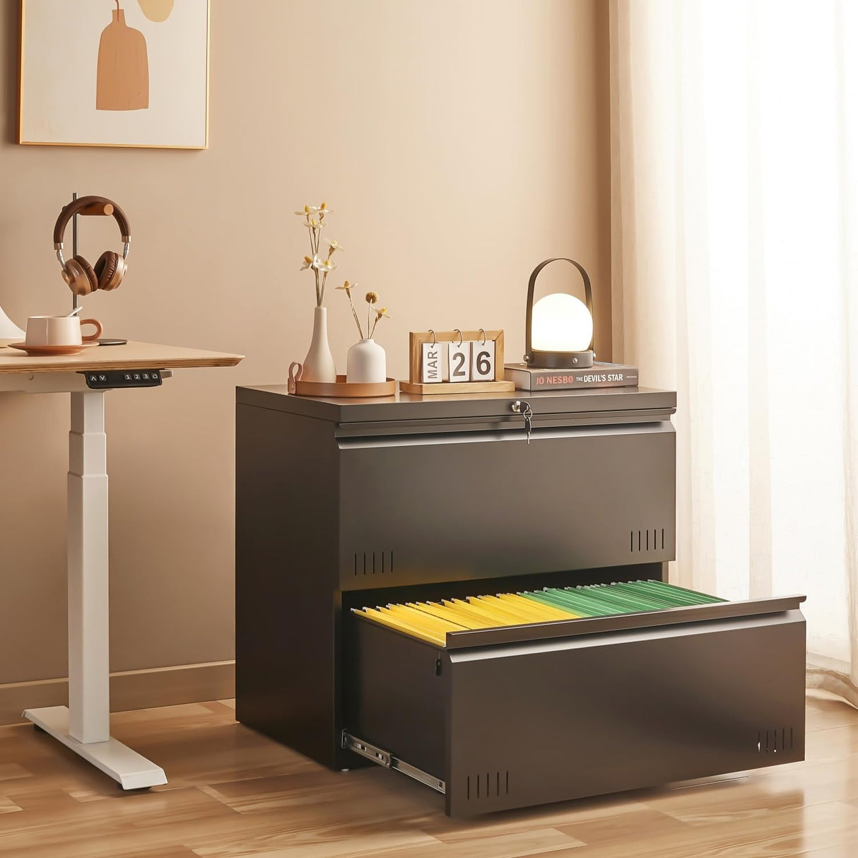 Approgreent 2 Drawer File Cabinet, File Cabinets for Home Office, Printer Stand, File Cabinet with Lock, Lateral Filing Cabinet for A4/Letter/Legal Size File Folders, Assembly Required(Black) Approgreent