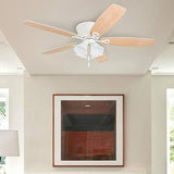 Honeywell Ceiling Fans Glen Alden, 52 Inch Classic Flush Mount Indoor LED Ceiling Fan with Light, Pull Chain, Quick-2-Hang Dual Finish Blades, Reversible Motor - 50520-01 (White) Honeywell Ceiling Fans