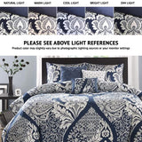 Madison Park Vienna Sateen Cotton Comforter Set, Breathable, Soft Cover, Trendy, All Season Down Alternative Cozy Bedding with Matching Shams, King, Indigo 7 Piece Madison Park