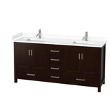 Sheffield 72 Inch Double Bathroom Vanity in Espresso, White Cultured Marble Countertop, Undermount Square Sinks, No Mirror Wyndham Collection